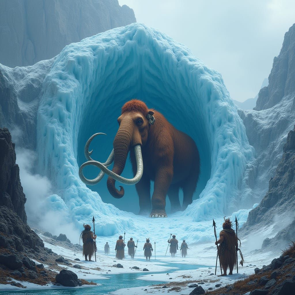 Divine Mammoth in a Frozen Tomb, Glacial Landscape