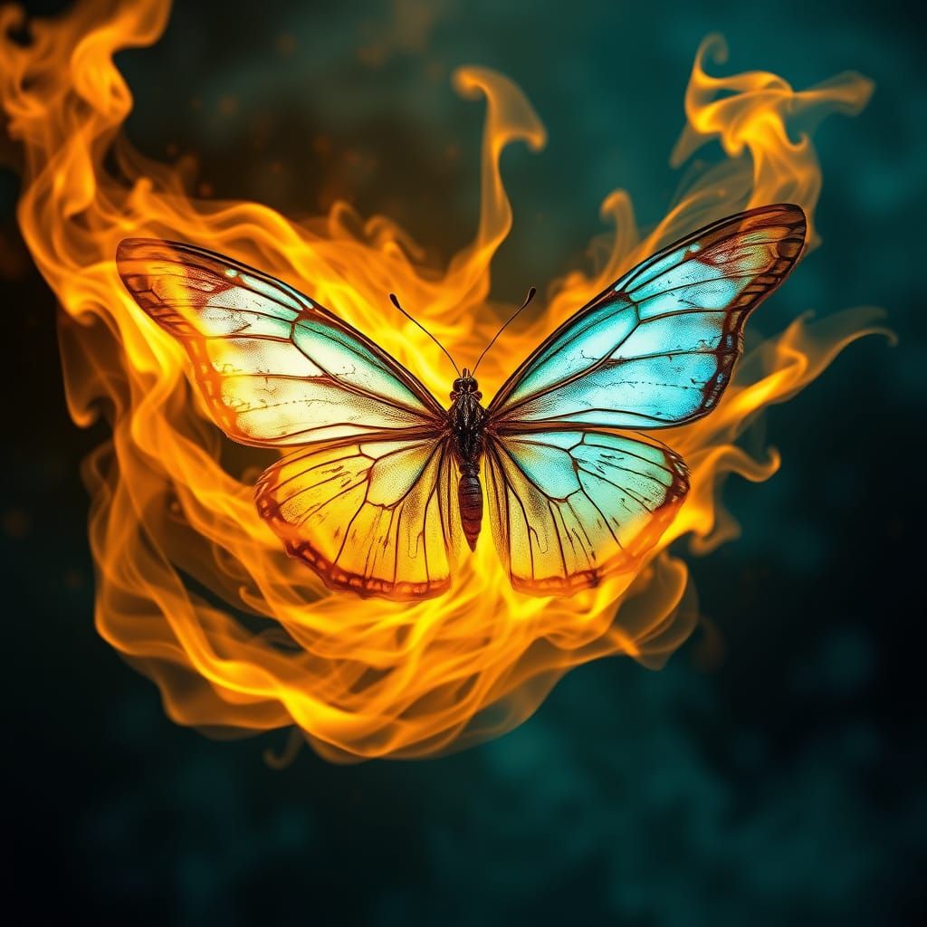 Golden Butterfly Amidst Ethereal Flames