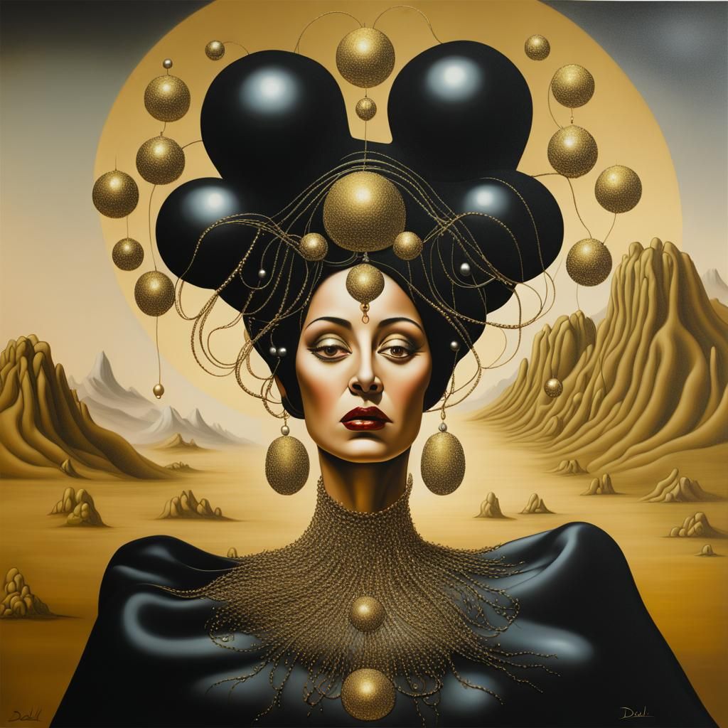 Celestial Spanish Woman with Gold Tendrils, Surrealist Art