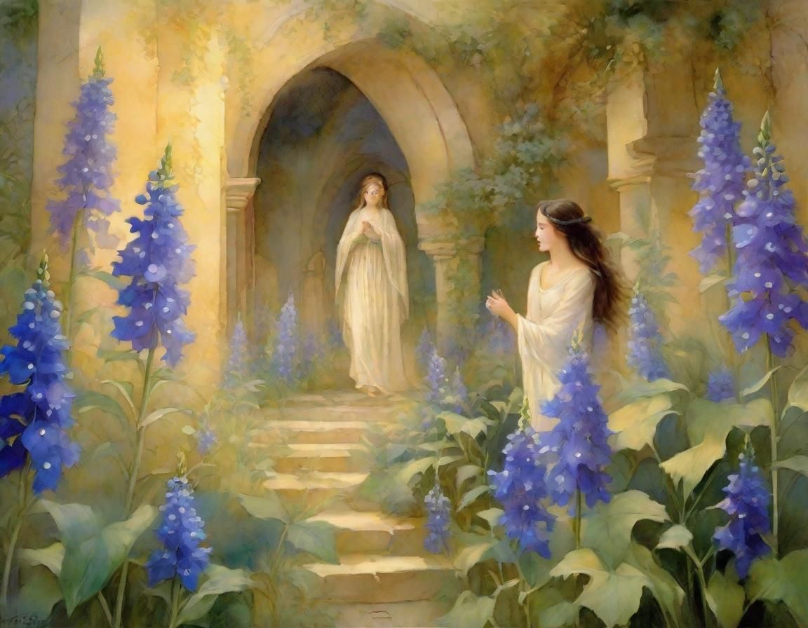 Enchanting Monastery Garden with Delphinium and Monkshood