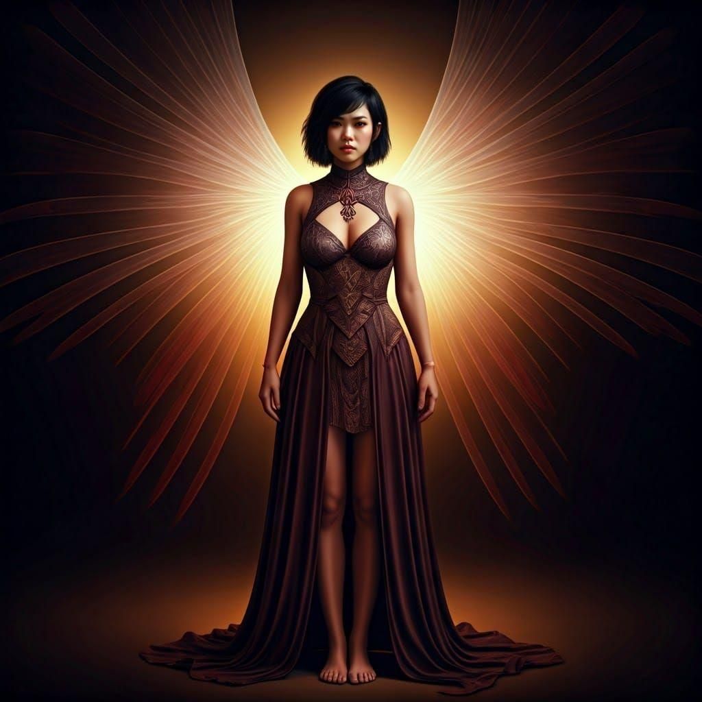 Thai Woman in Demonic Attire with Ethereal Wings