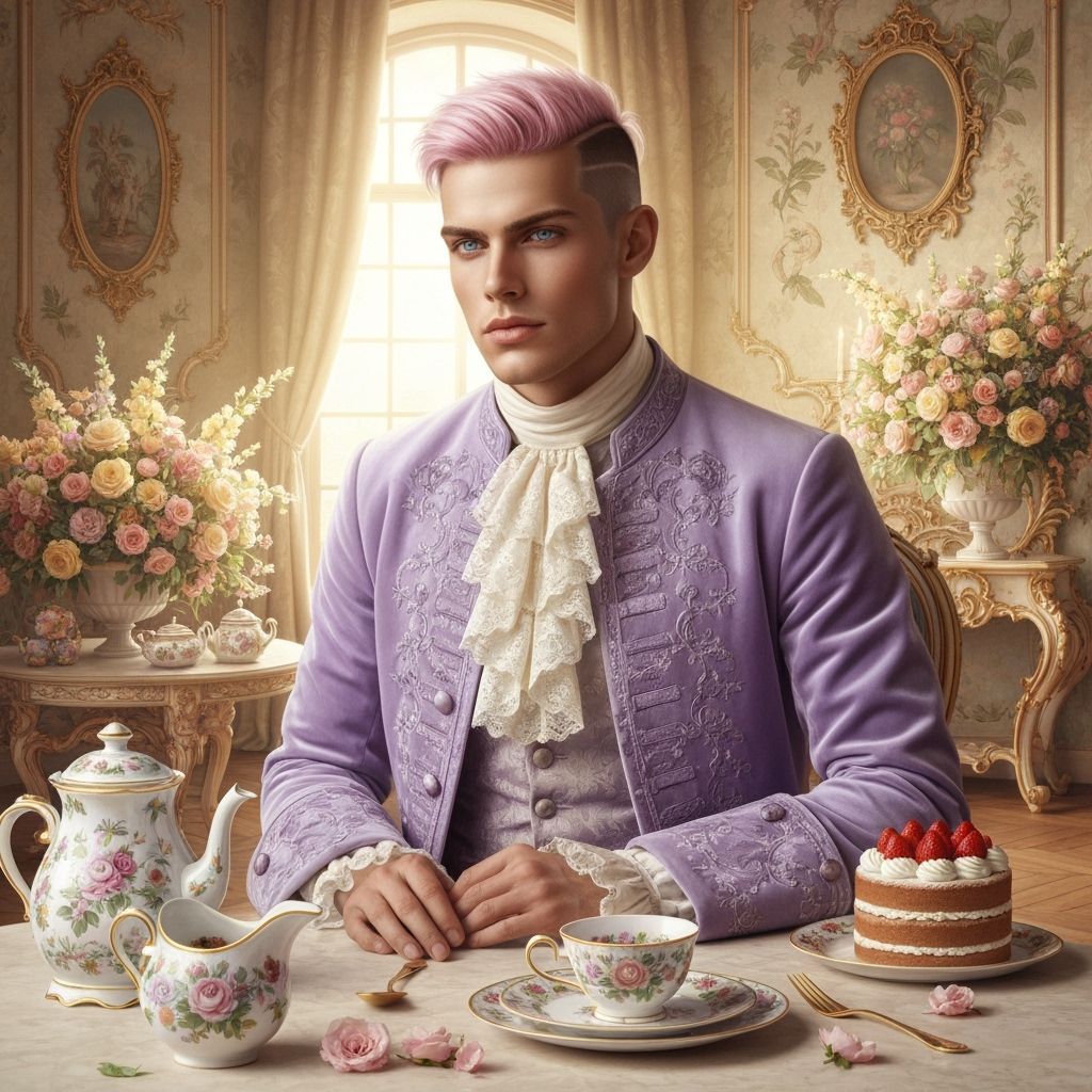 Rococo Man with Strawberry Cake, Digital Portrait