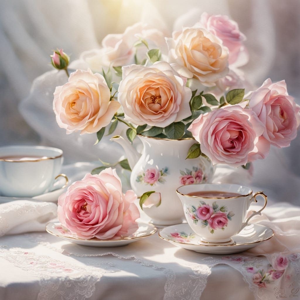 Delicate Roses in Vase: Hyperrealistic Watercolor