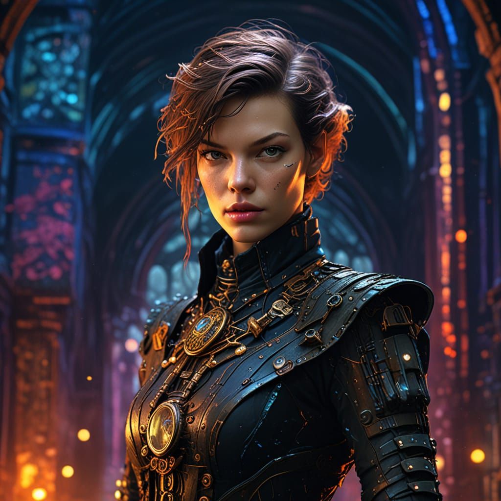Hyperdetailed, stunning, Gothic Milla Jovovich Steampunk
