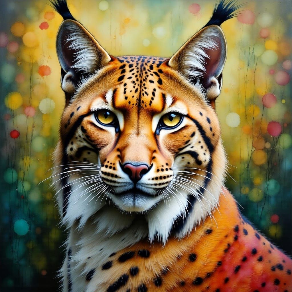 Iberian Lynx Portrait in Impasto Oil Painting Style