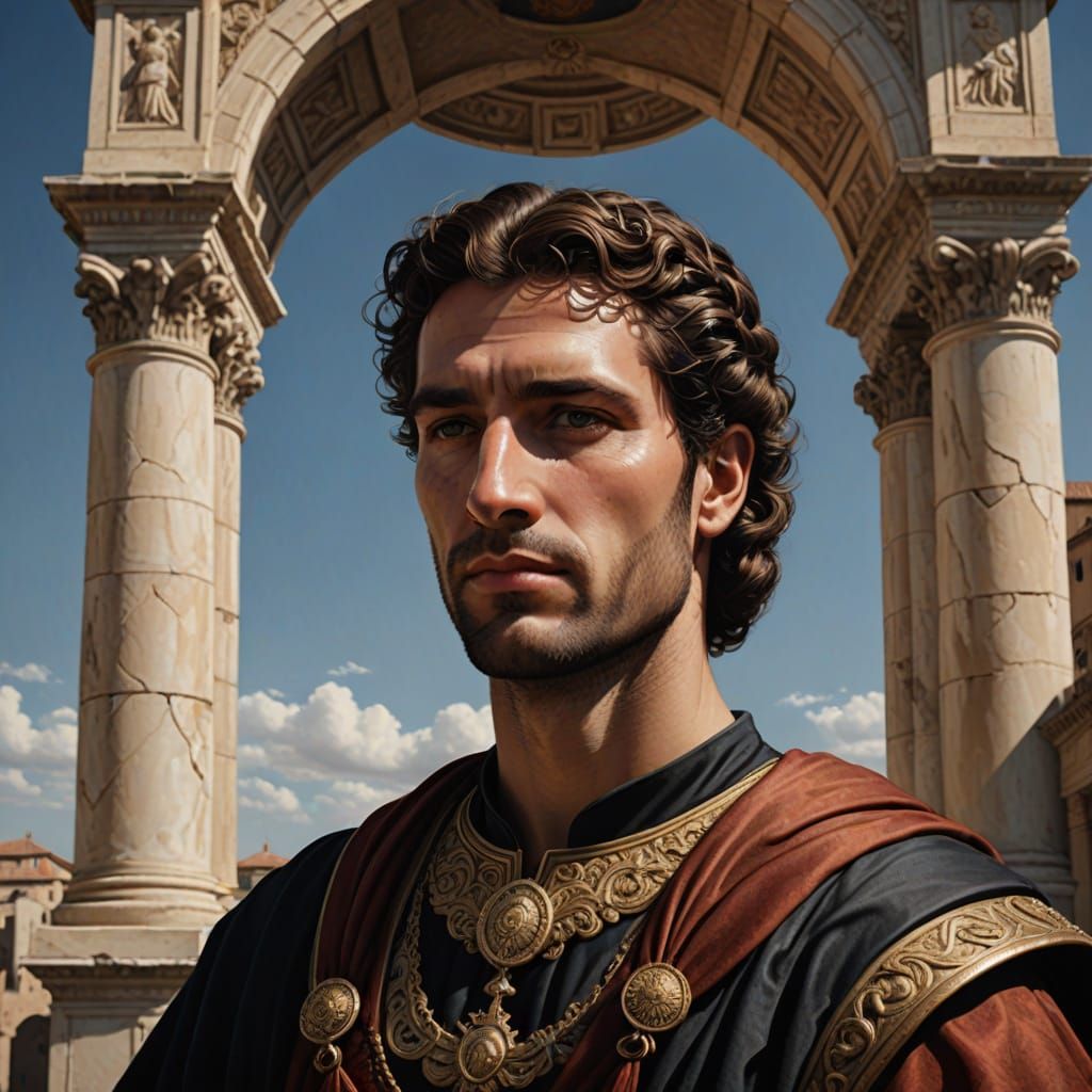 Ancient Roman King in Regal Attire, Photorealistic Portrait