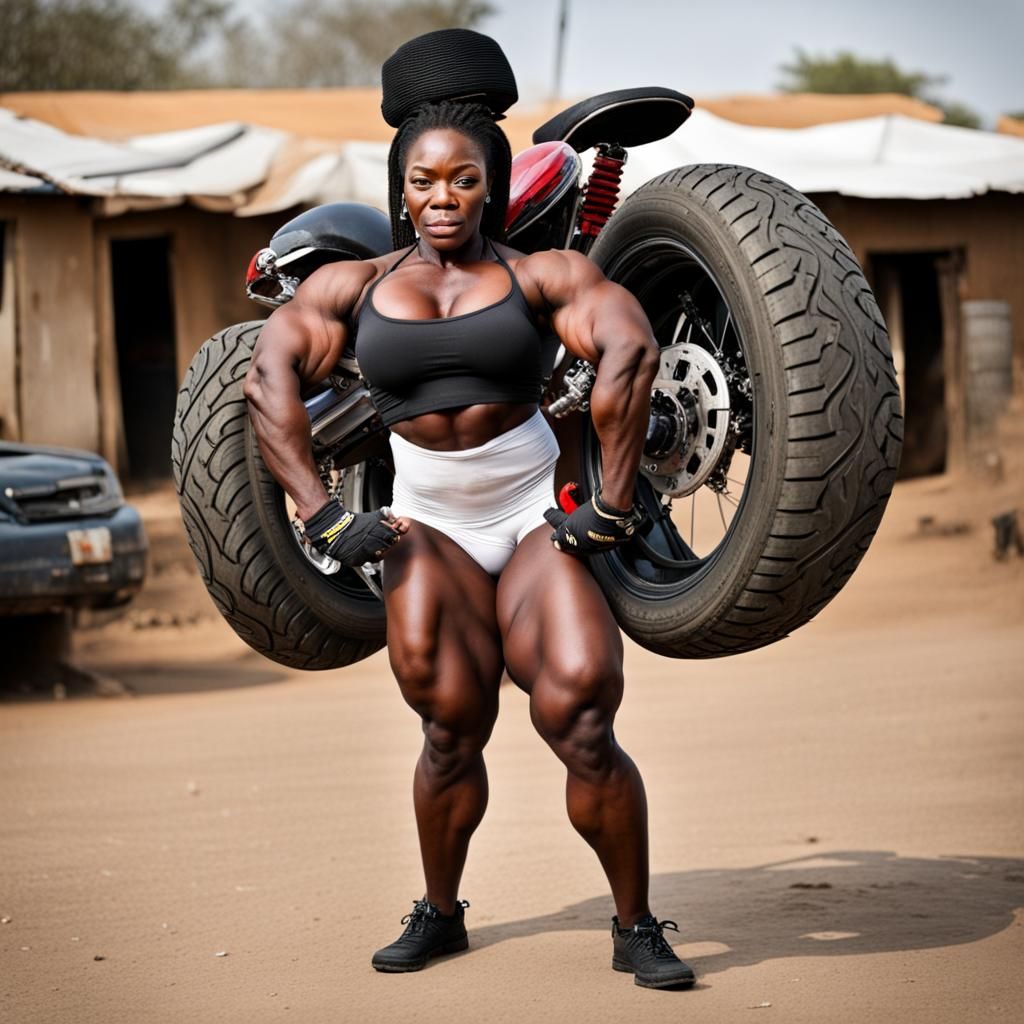 African Lady Bodybuilder Lifts Motorcycle