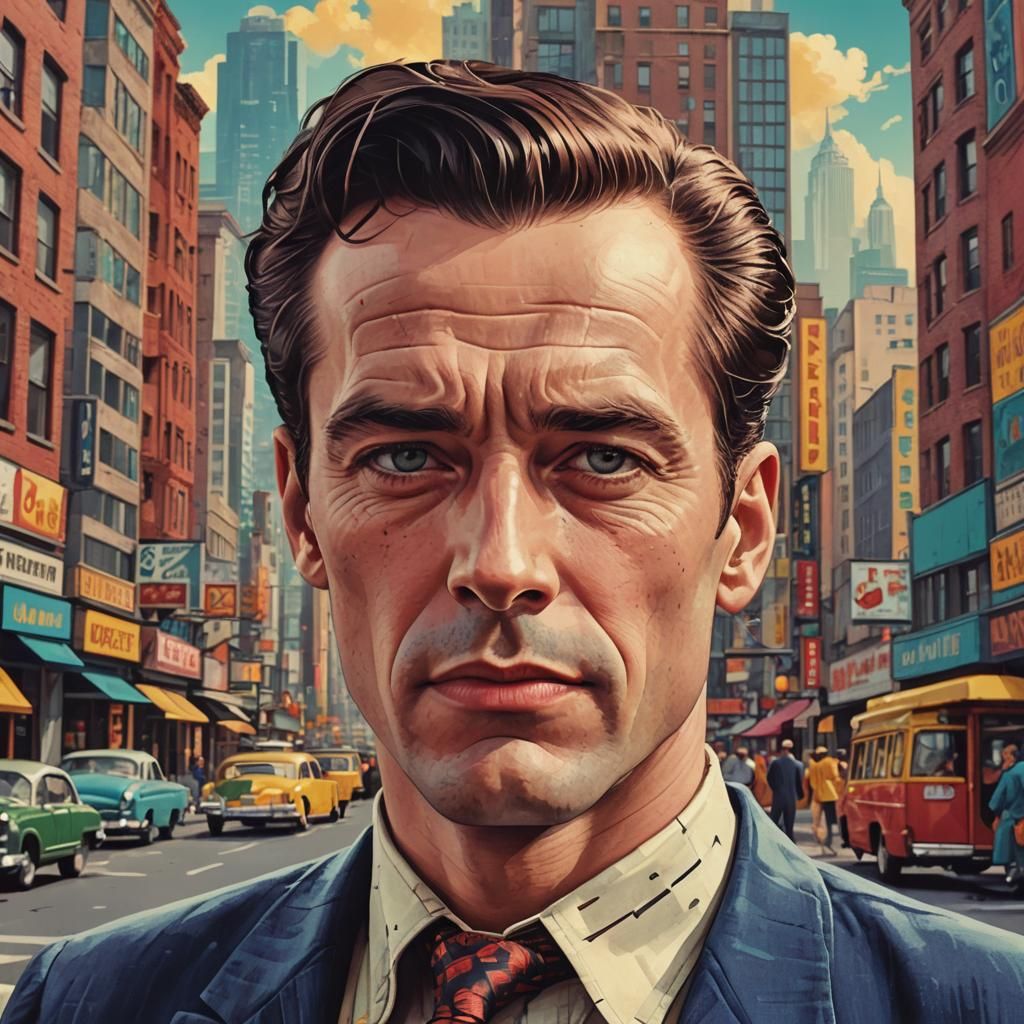 Vintage Pop Art Portrait in Bold Graphic Style