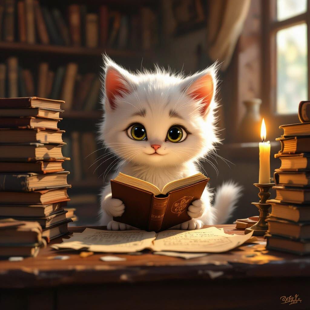 Khao Manee Kitten Studies by Candlelight, Pixar Style