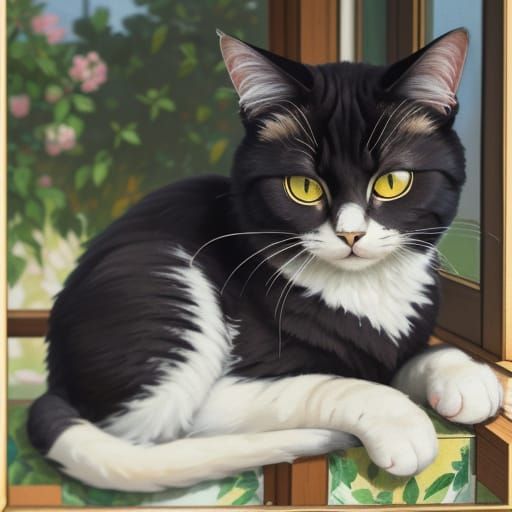 Gouache Painting of a Cat on a Windowsill