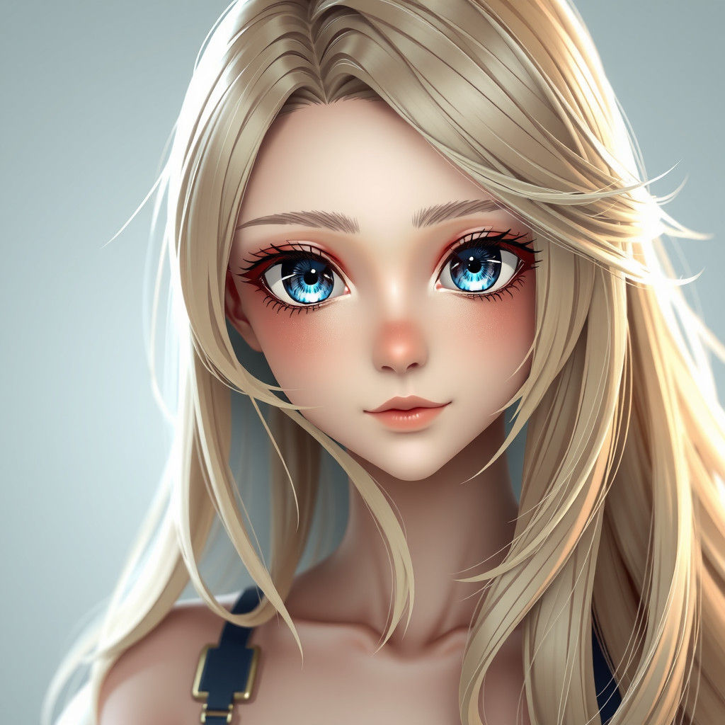 Anime Style Blonde Girl with Blue Eyes