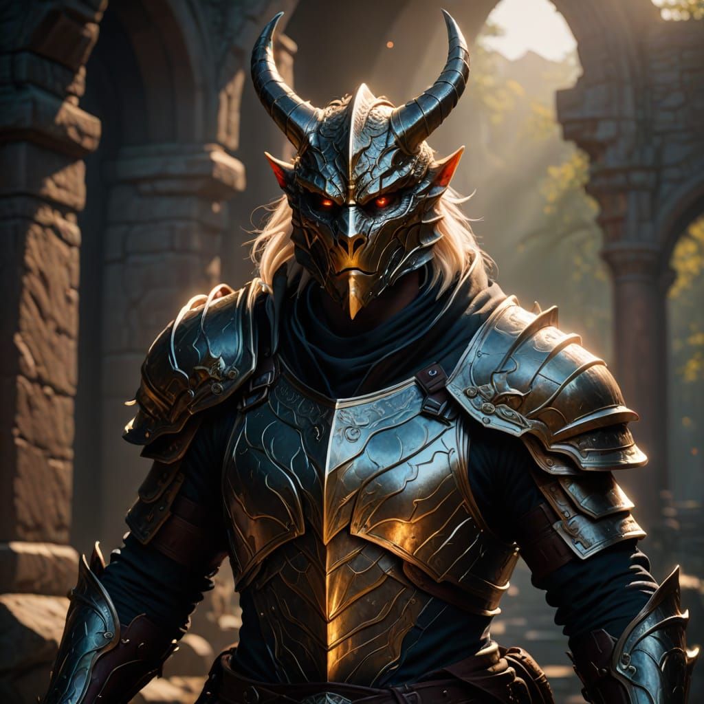 Epic Fantasy Warrior with Bronze Dragon Scales and Platinum ...