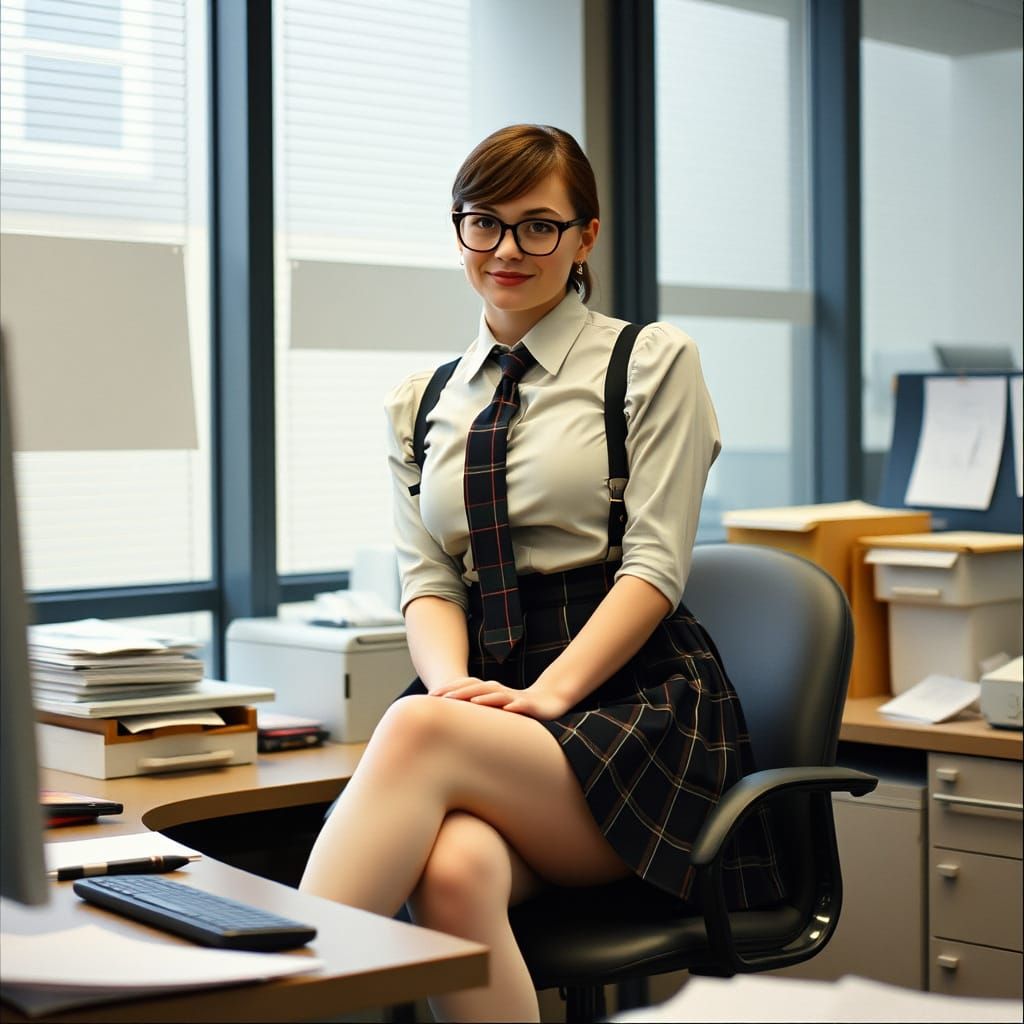 Charming Office Worker in a Plaid Skirt