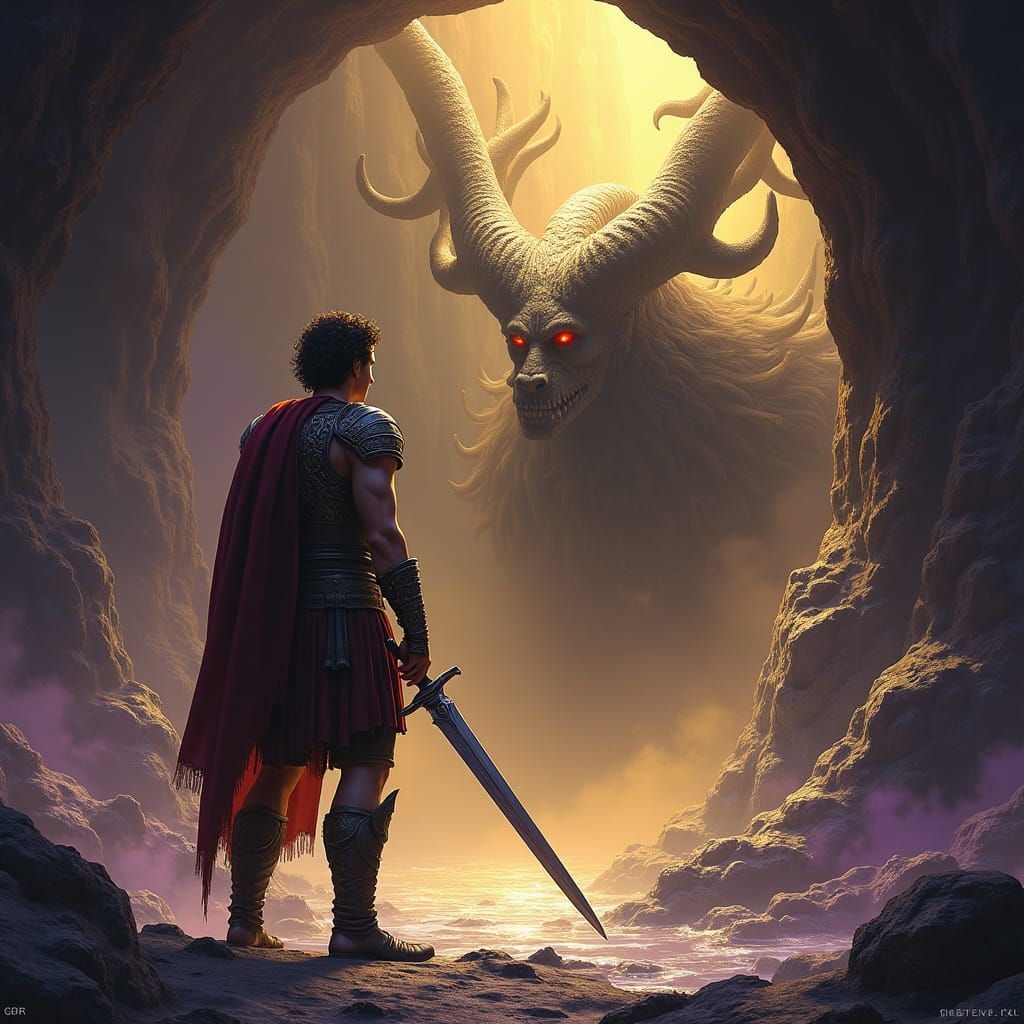 Perseus Confronts Medusa: Dark Fantasy Concept Art