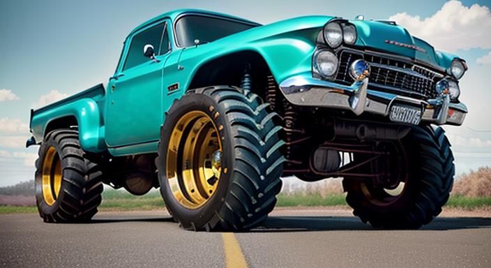 Chevrolet with Tractor Wheels in Hyperrealistic Style