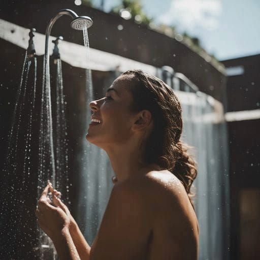 Enjoying an outdoor shower