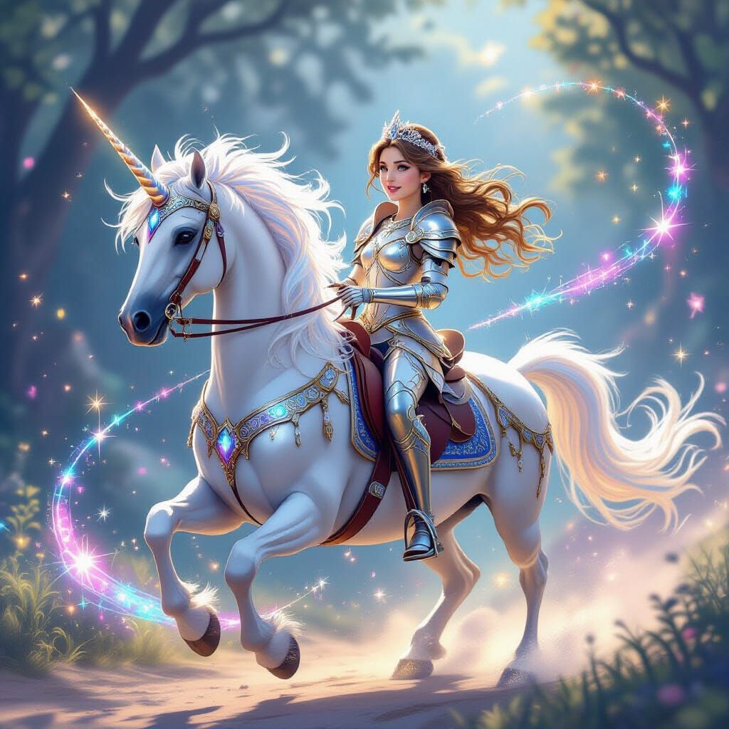 Unicorn and Maiden Charge into Joyful Battle