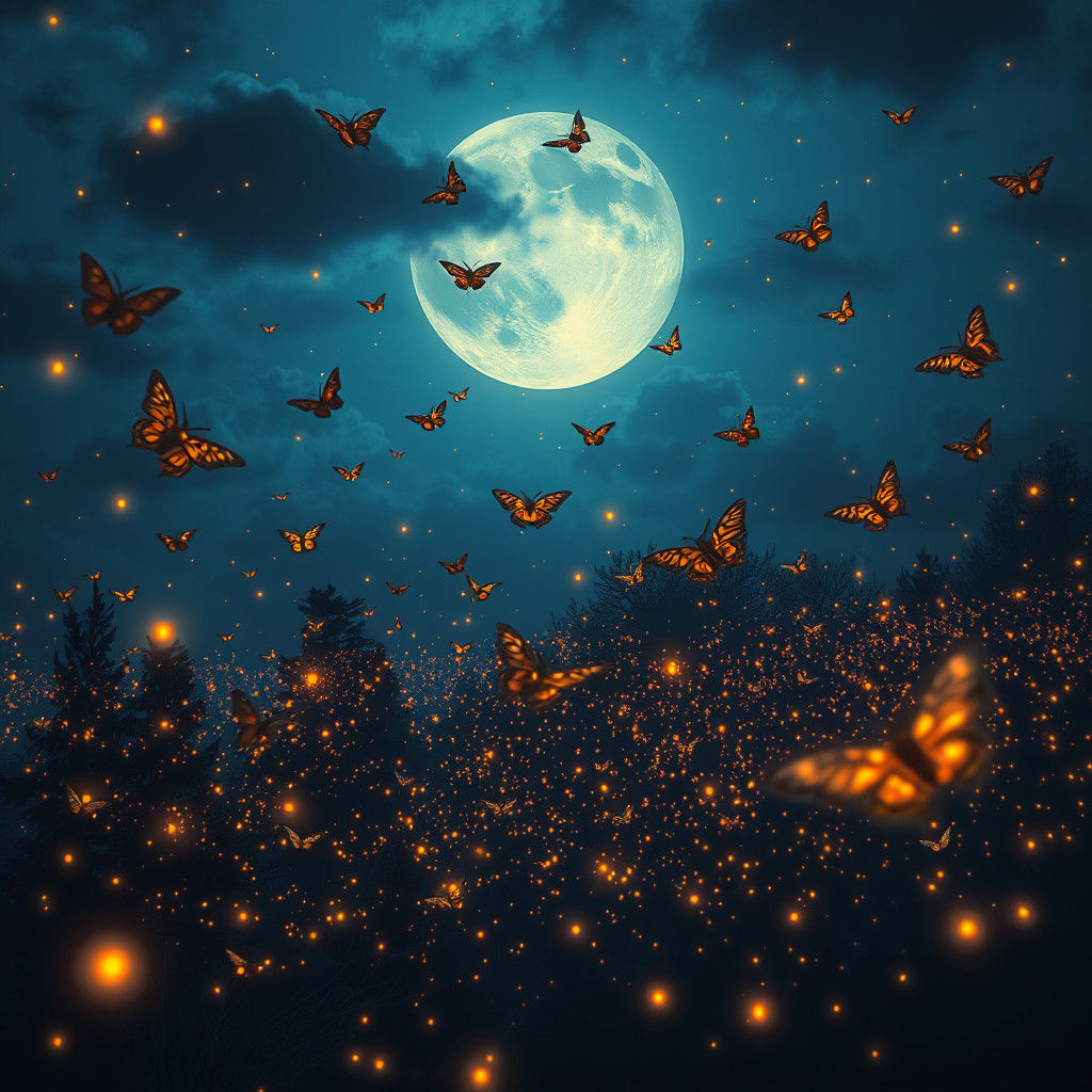 Fireflies and Moths Under Moonlight: Dreamlike Digital Art