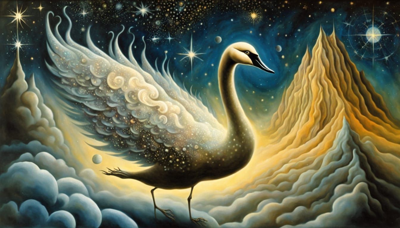 Majestic Nebula Swan Glides Cosmic Ocean in Surreal Oil Pain...