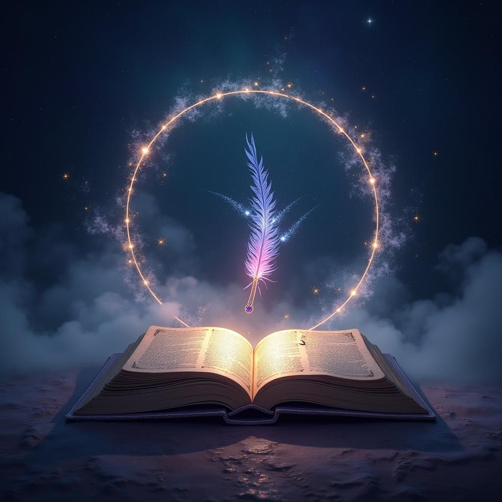Mystical Emblem: Ancient Book Under Starry Sky