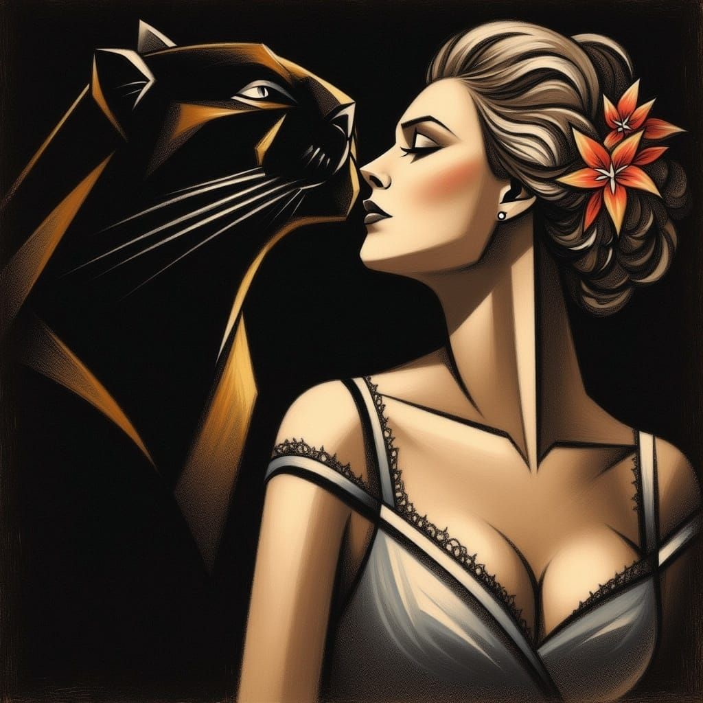 Panther and Bride in an Impressionist Black Room