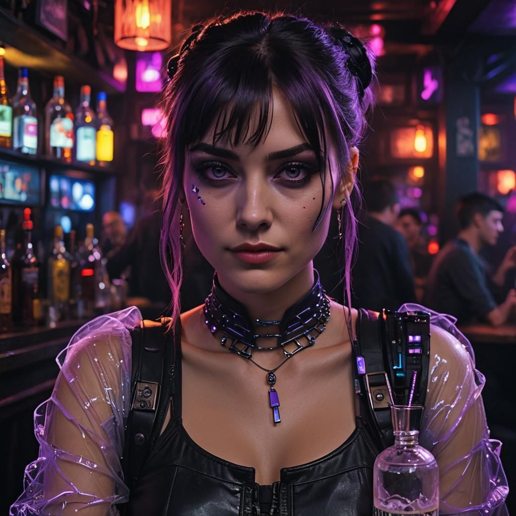 Polish Cyberpunk Girl in Vodka Neon Bar ⚙️ DSXLL Masterpiece