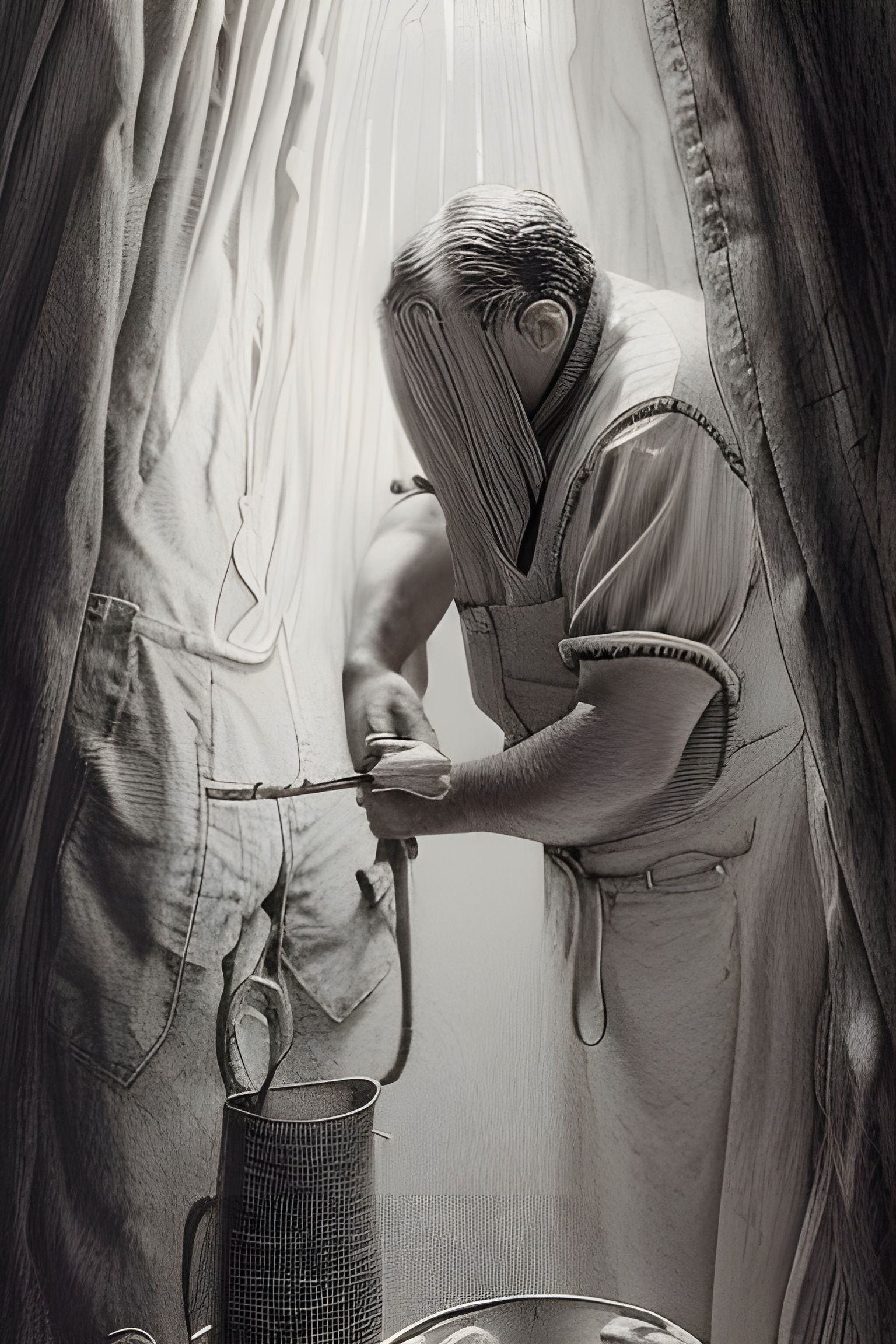 Eldritch Apron-Clad Figures in Swirling Fog