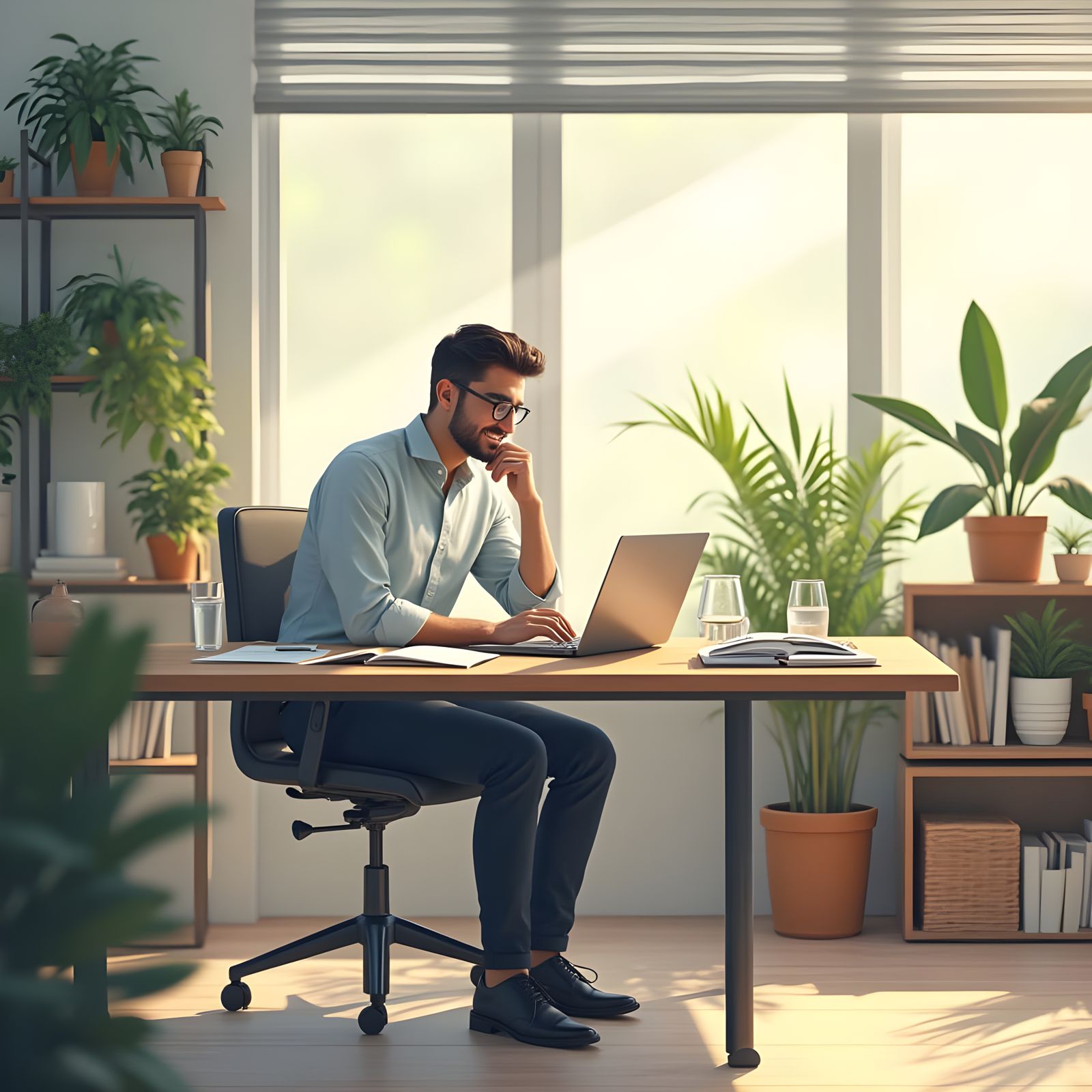 Young Professional Man in Modern Office Workspace