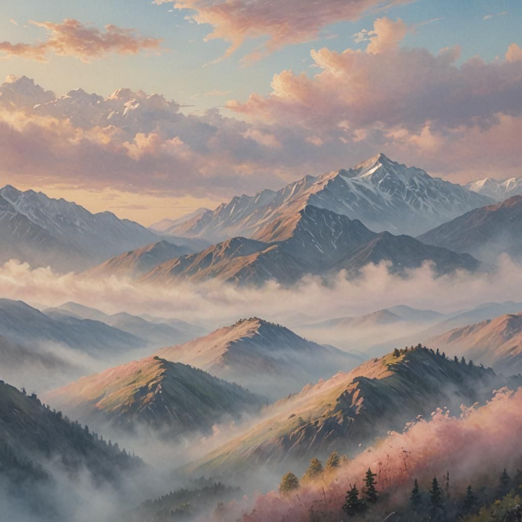 Impressionist Mountain Range at Daybreak
