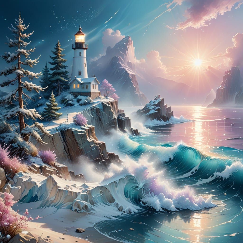 Foggy Ocean Ship in Delicate Watercolor Style