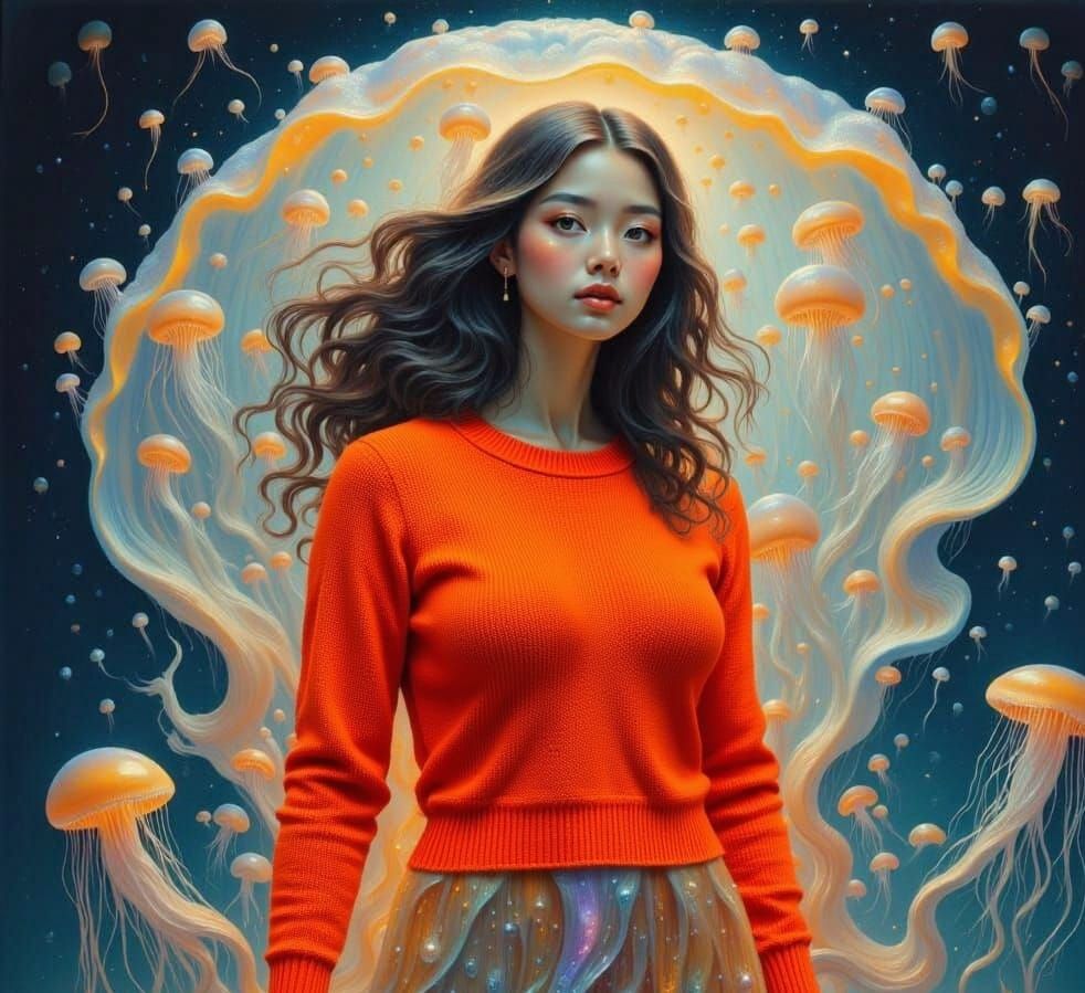 Surreal Woman in Seashell: Radiant Portrait