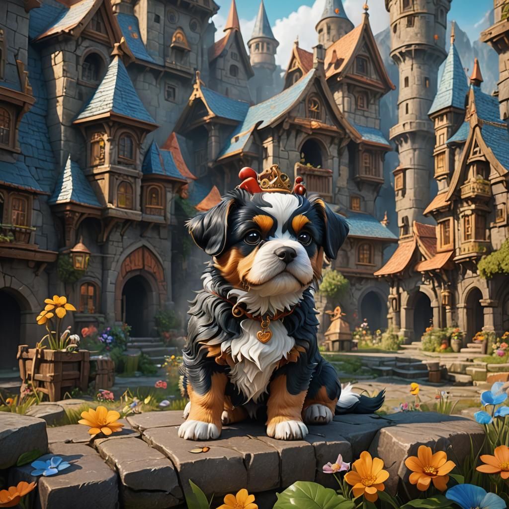 Cute Dog as Princess in Detailed Matte Painting