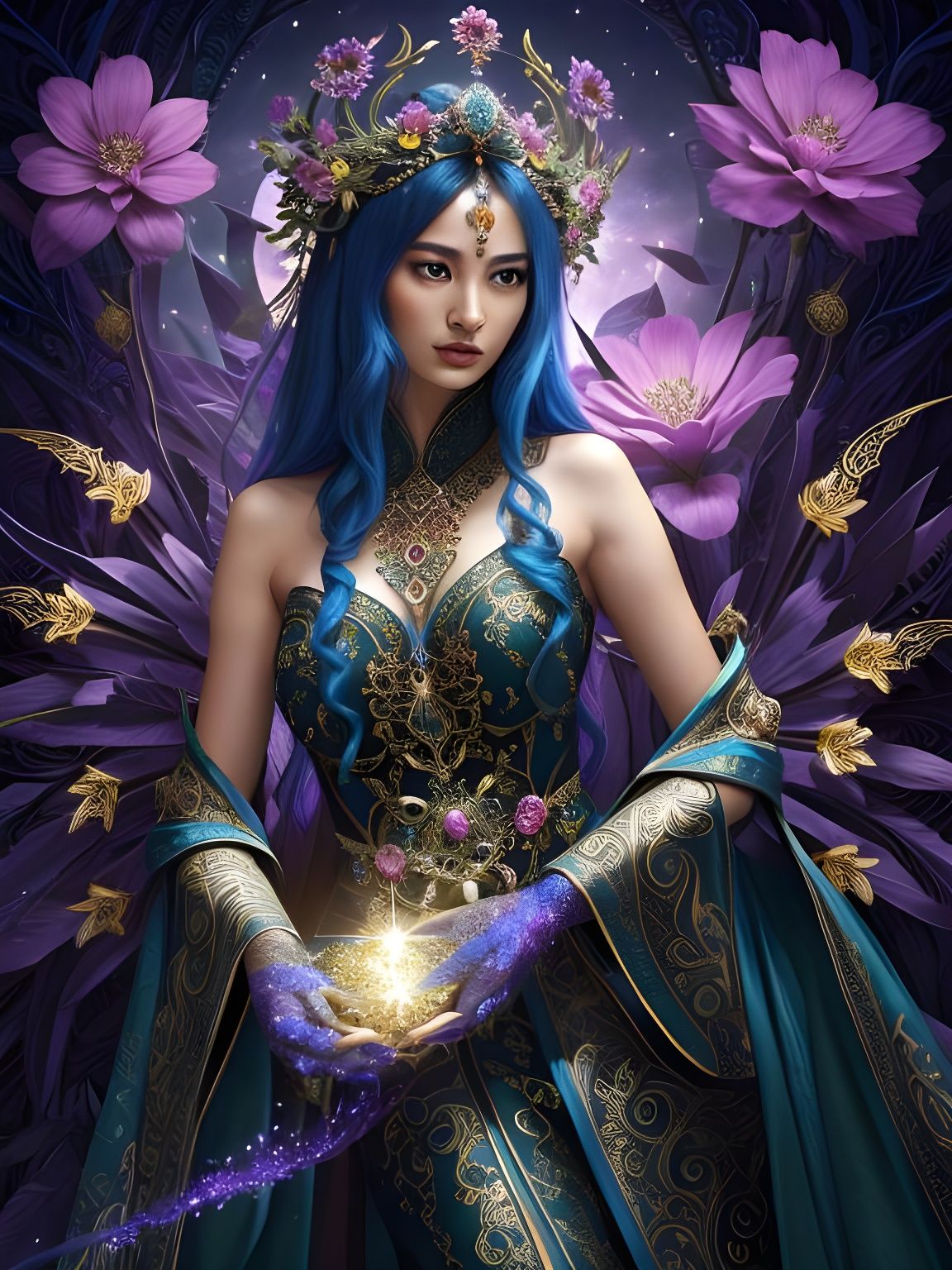 Garden Sorceress with Playful Flowers