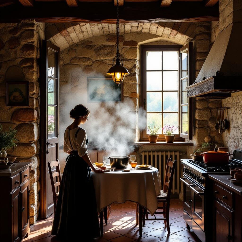 Italian Woman in Kitchen in Renaissance Style