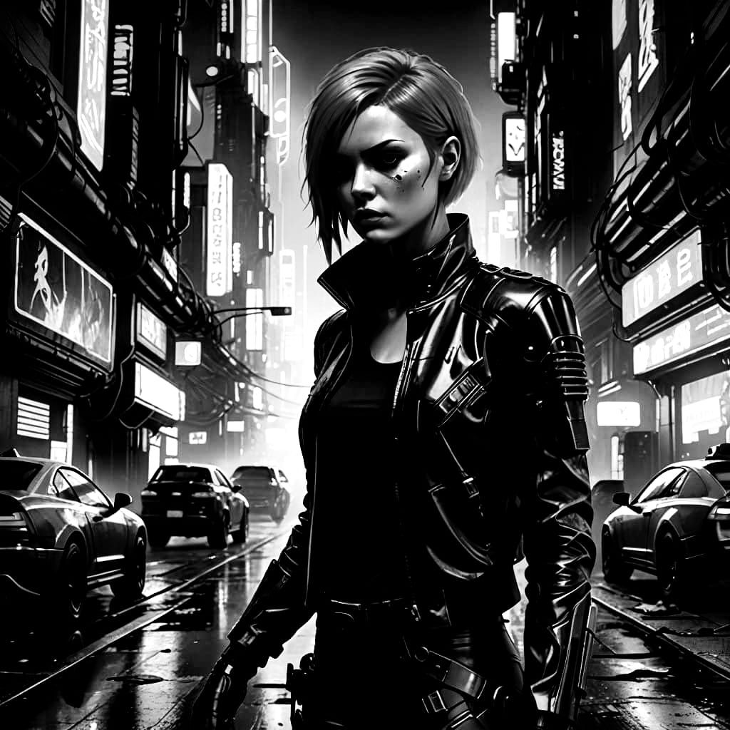 Cyberpunk Girl with Neon Cybernetic Arm