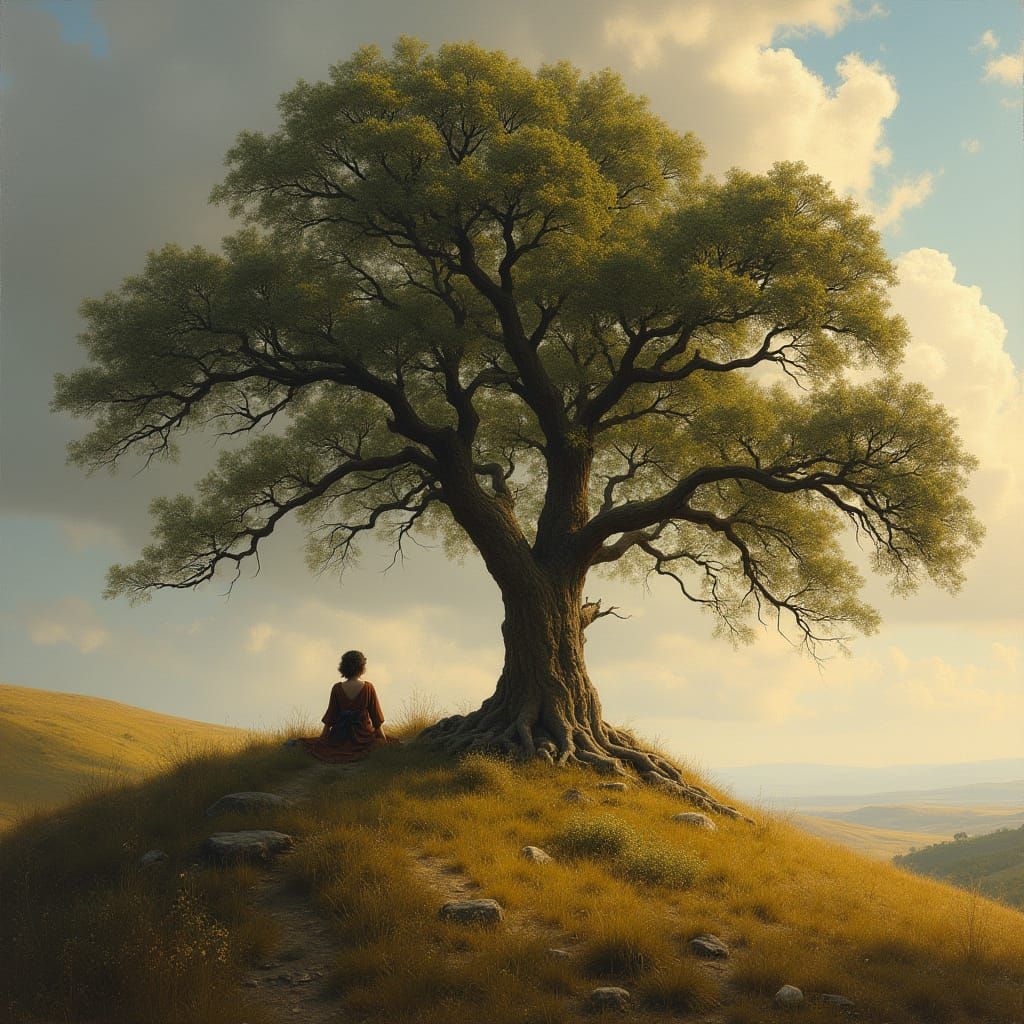 Oak Tree Contemplation: A Romantic Landscape