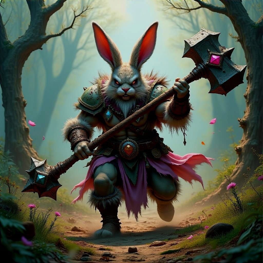 Easter Bunny Barbarian in Whimsical High Fantasy