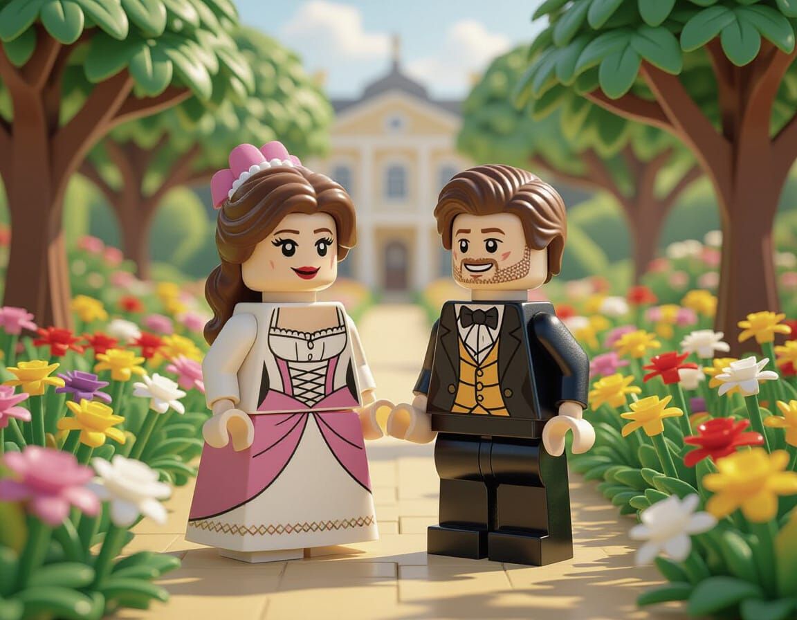Pride and Prejudice Lego Scene in Whimsical Style