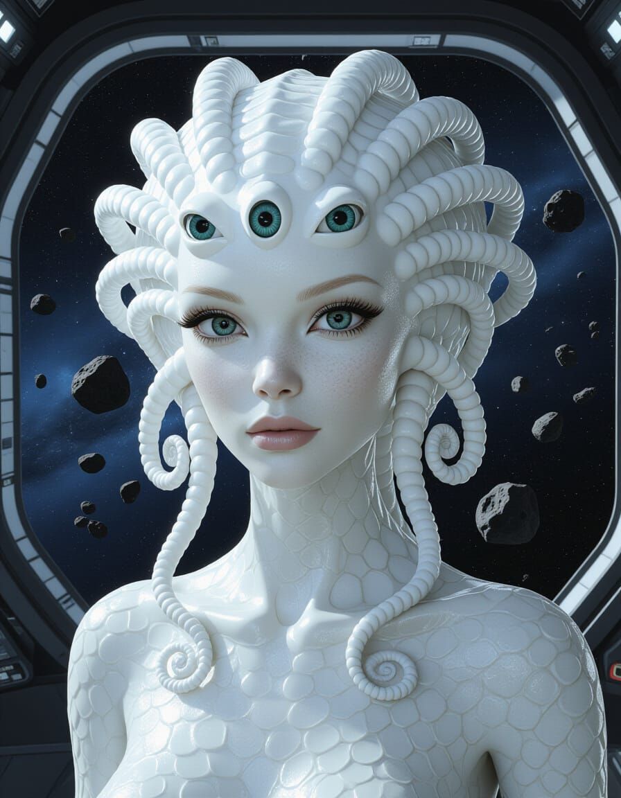 Alien Woman with Tentacles in Space Station
