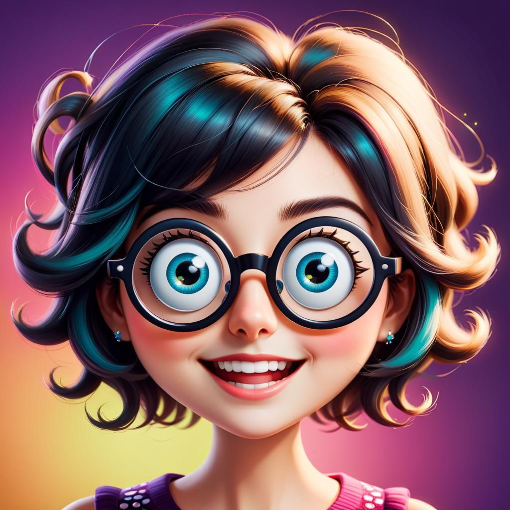 Whimsical Googly Eyed Girl with Glasses Portrait