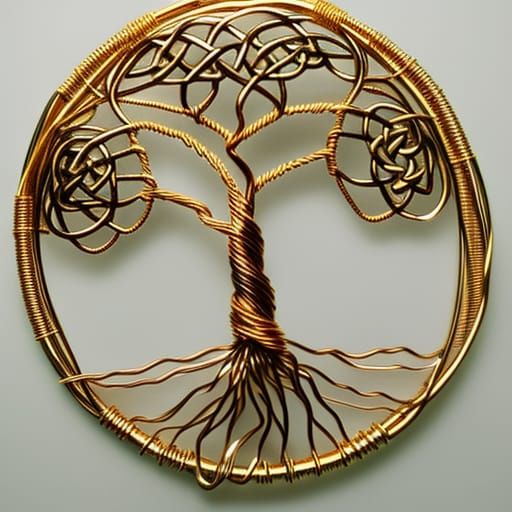 Golden Celtic Tree of Life with Gems