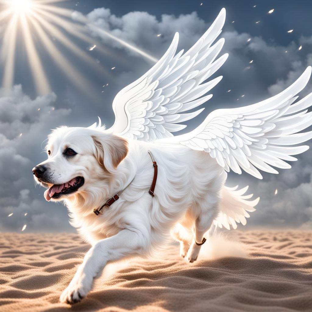Dog Ascends to Heaven with Angel Wings