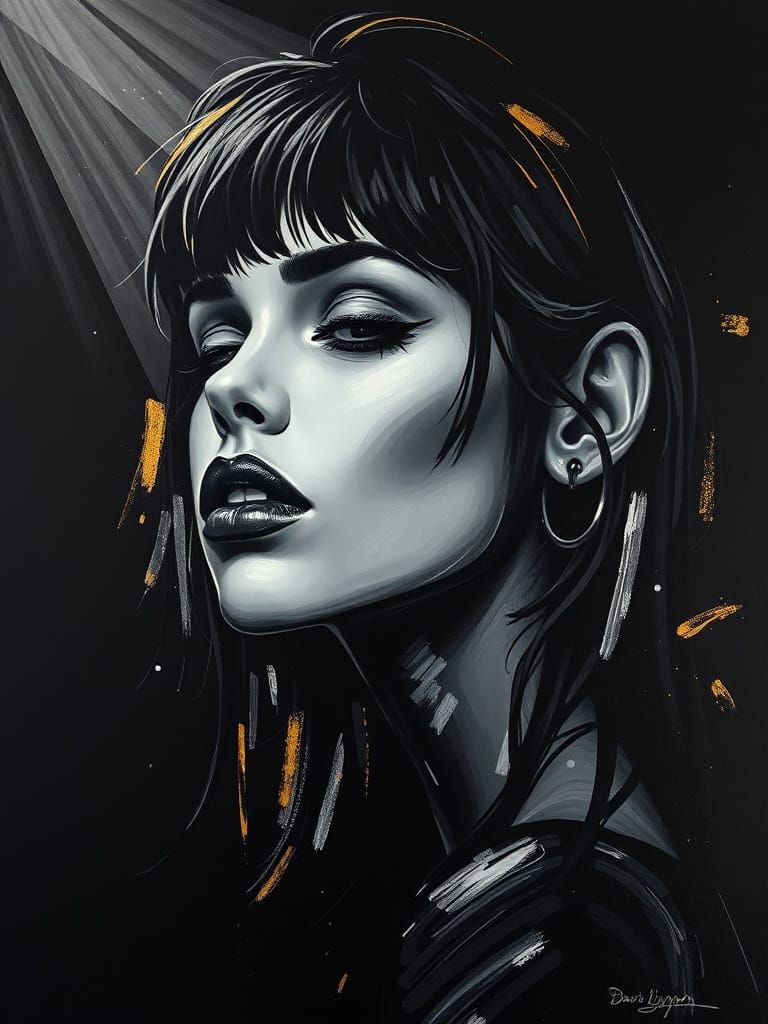 Black and White Woman Merging with Canvas in Grunge Style