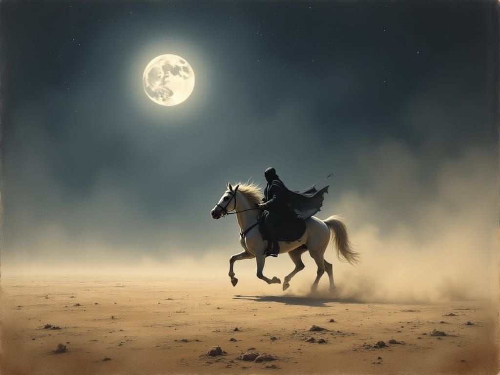 Ethereal Rider Gallops Under Moonlit Skies