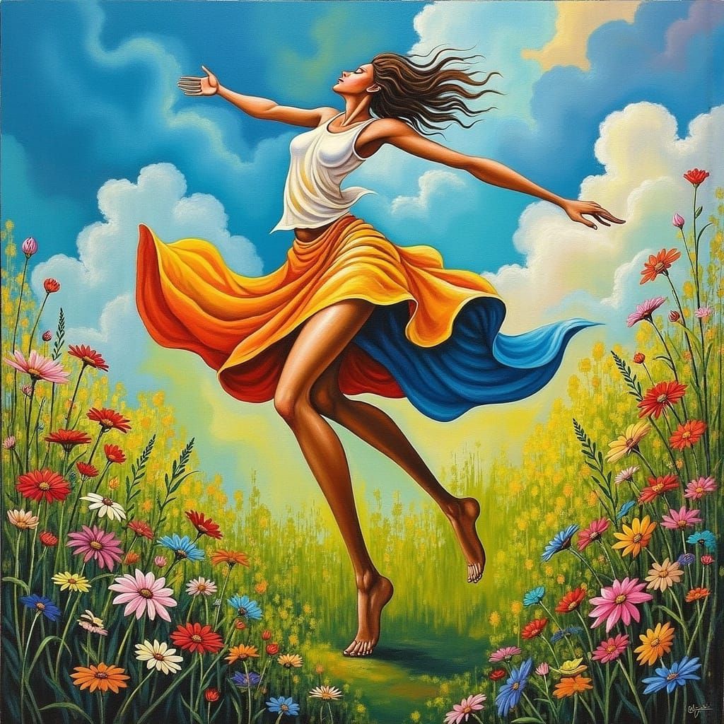 Joyful Dance in a Flower Meadow: Abstract Expressionism