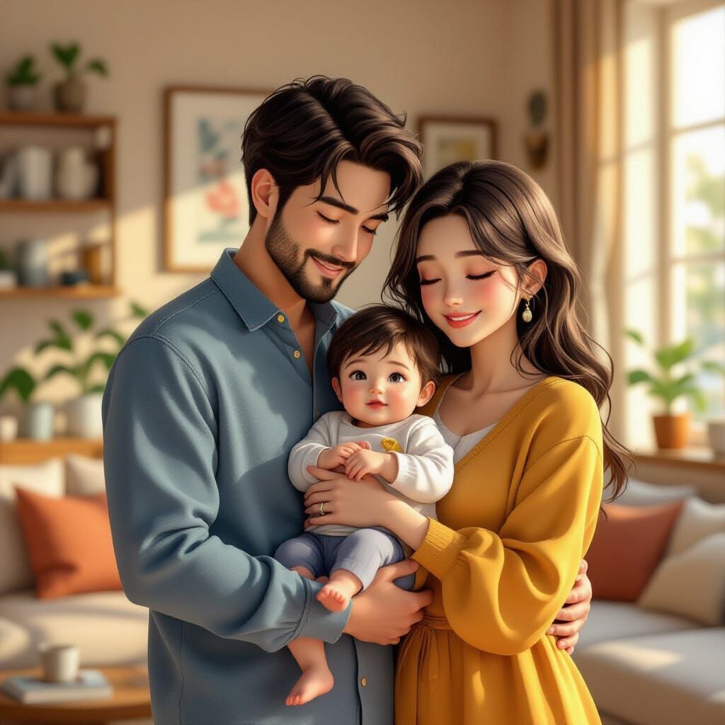 Father Holds Baby Boy in Cozy Living Room