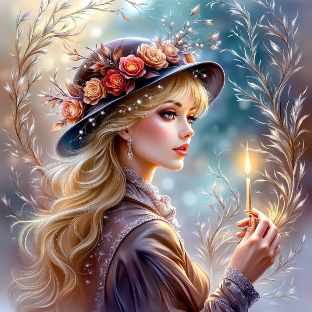 Ethereal Airbrush Portrait of a Blonde Woman in Winter Wonde...