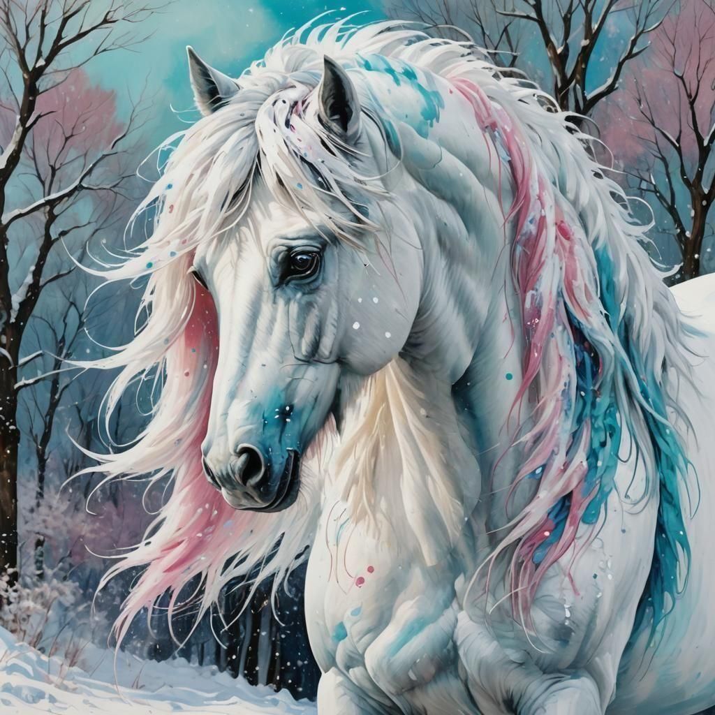 Icy White Stallion in Graffiti Splash Art