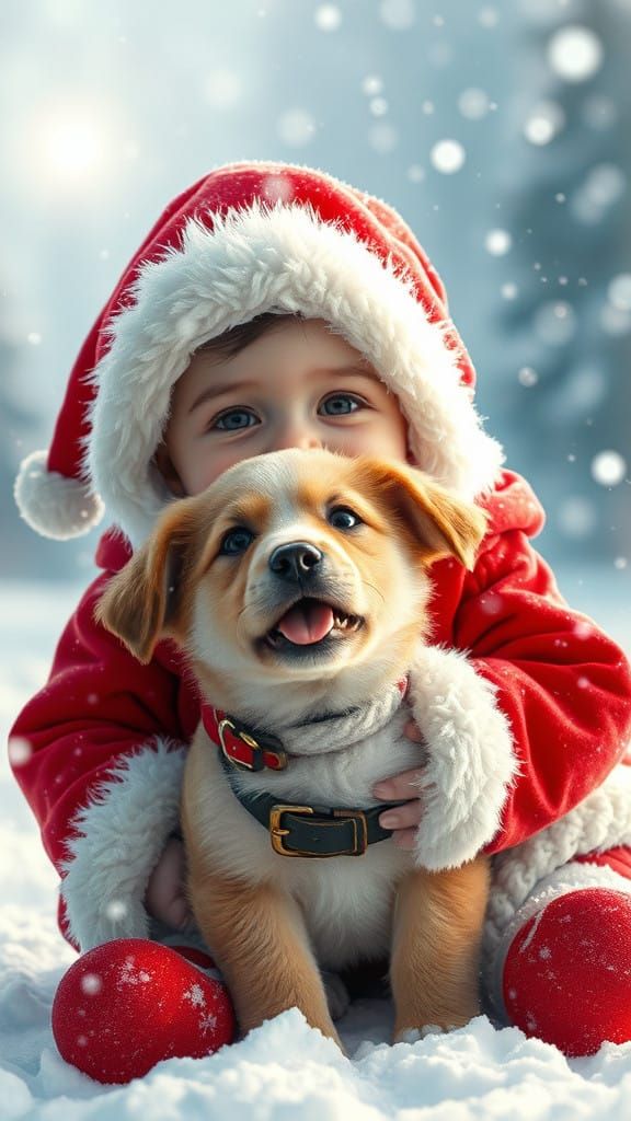 FAMILIA CACHORRO BEBÊ COM ROUPINHA DE PAPAI NOEL BRINCANDO N...