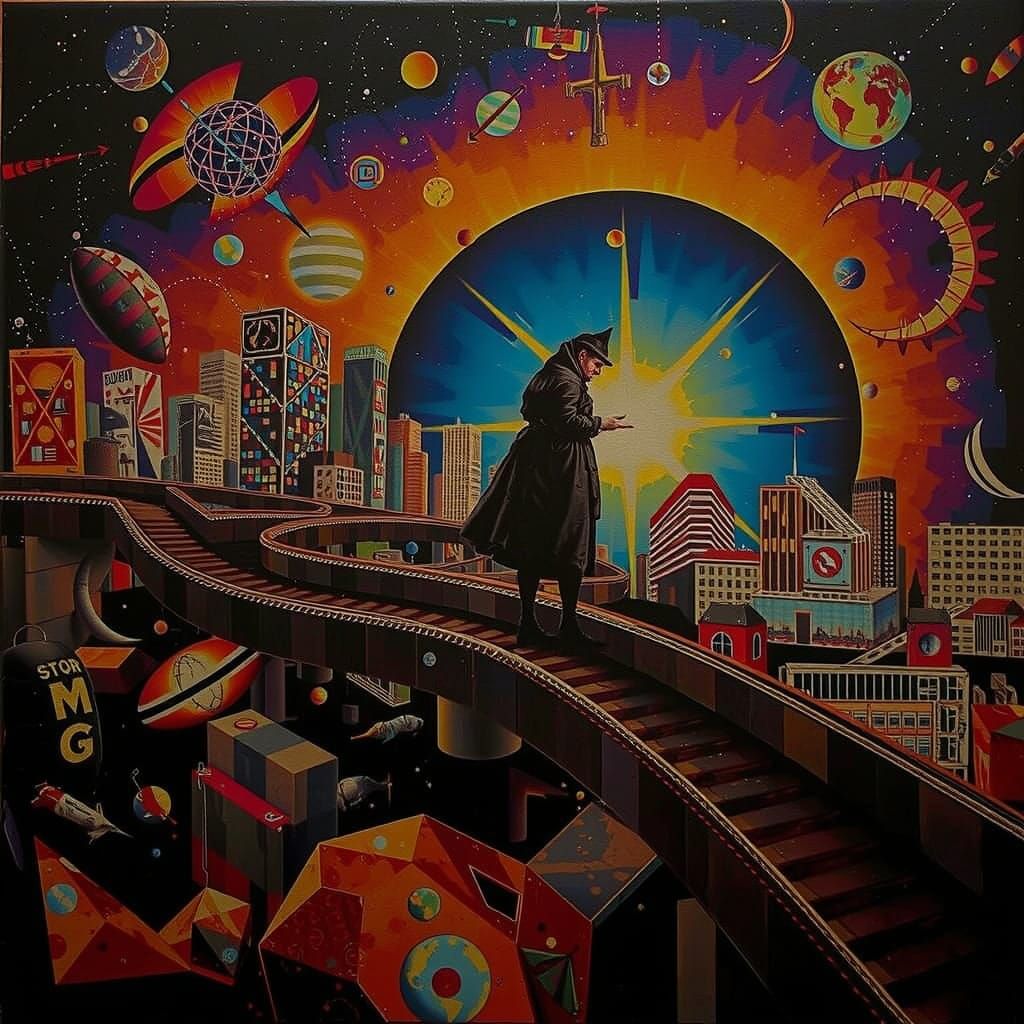 Neon Futuristic City Under a Cosmic Sunset